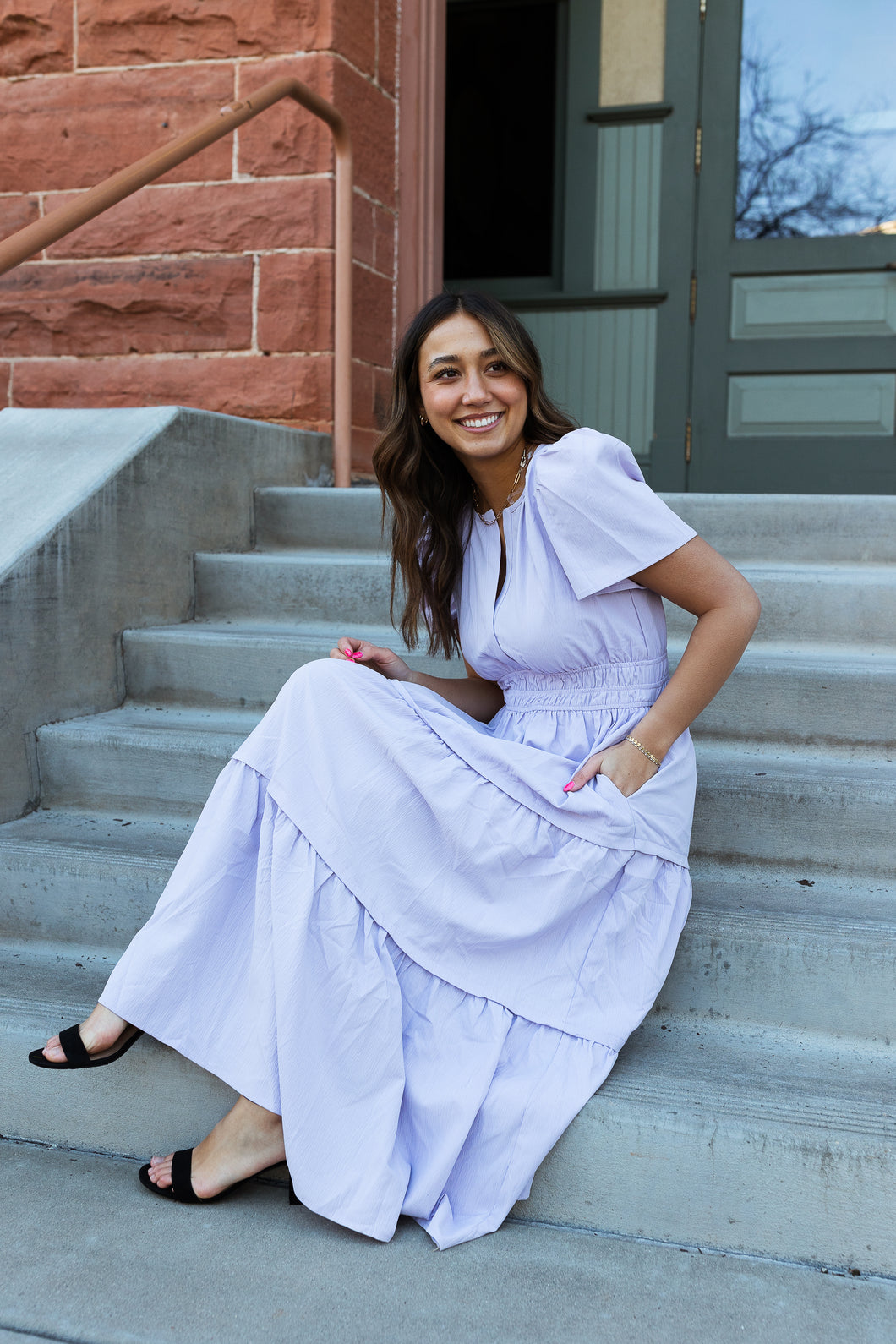 Regent Street Smocked Waist Tiered Dress in Lavender