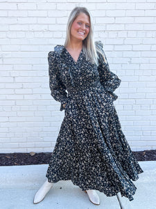 Knoxville Ruffled Black Floral Dress