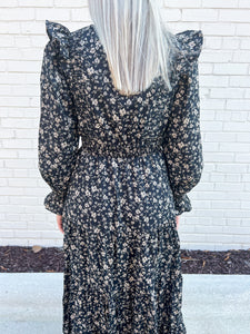 Knoxville Ruffled Black Floral Dress
